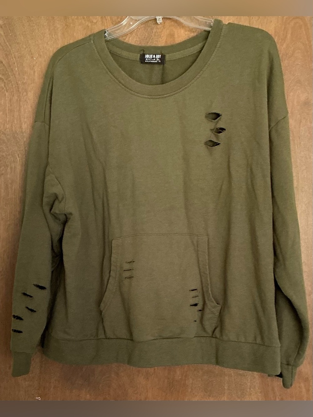 Jollie & Joy By FCT With Love Distressed Ripped Olive Green Sweatshirt 1X Grunge